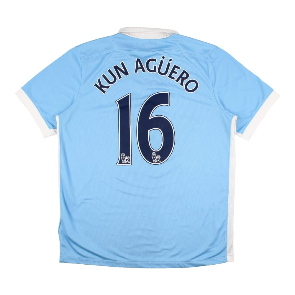 Manchester City 2015-16 Home Shirt (Kun Aguero #16) ((Good) L)_0