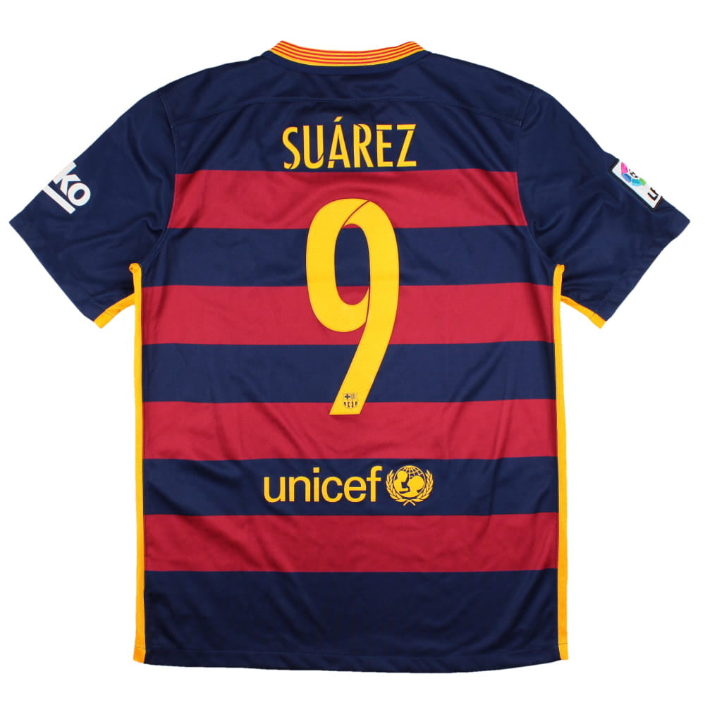 Barcelona 2015-16 Home Shirt (Suarez #9) (M) (Excellent)_0