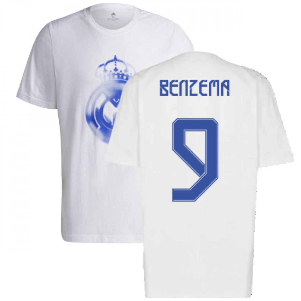 Real Madrid 2021-2022 Training Tee (White-Blue) (BENZEMA 9)_0